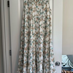 Paul & Joe x Uniqlo Floral Dress in White, Brown, and Teal
